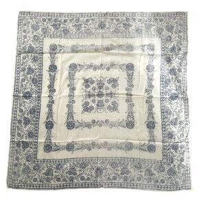 Cacharel Cotton Cream Blue Floral Whimsical Countryside Print Square Scarf